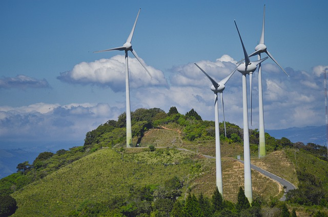 Wind turbines on a hill in Costa Rica